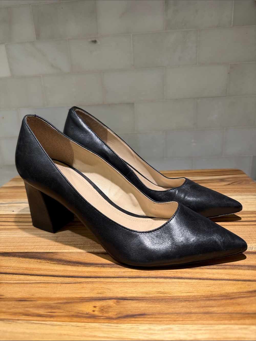 Marc Fisher Black Pointed Block Heel Pumps
